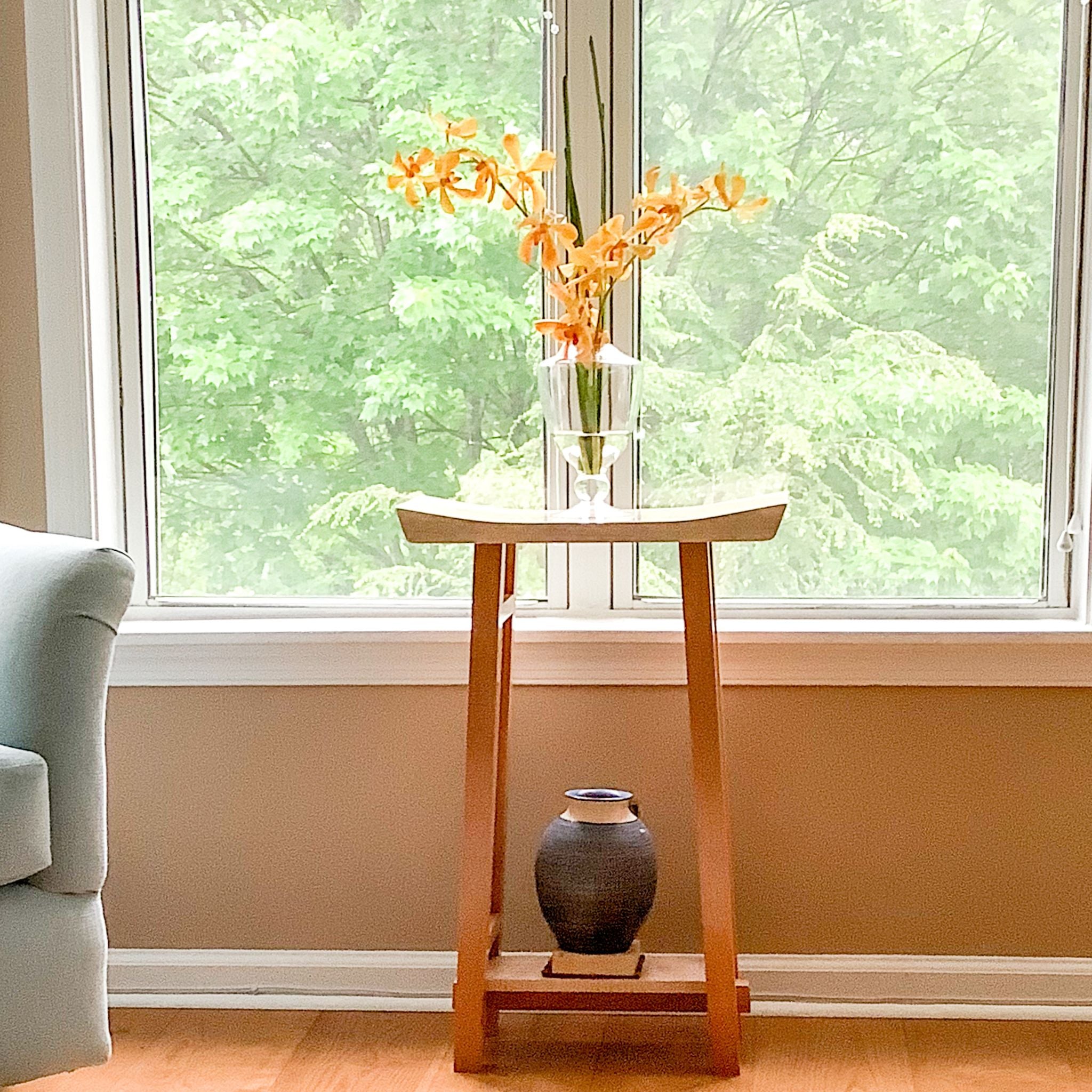 a cherry and tiger maple side table for a contemporary living room design by Mokuzai Furniture