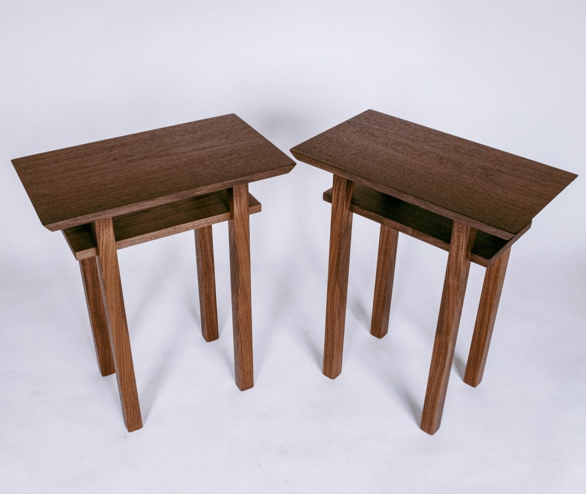 Minimalist wood end table pair from Mokuzai Furniture.