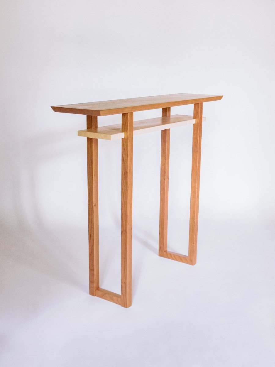 hall table in cherry with tiger maple