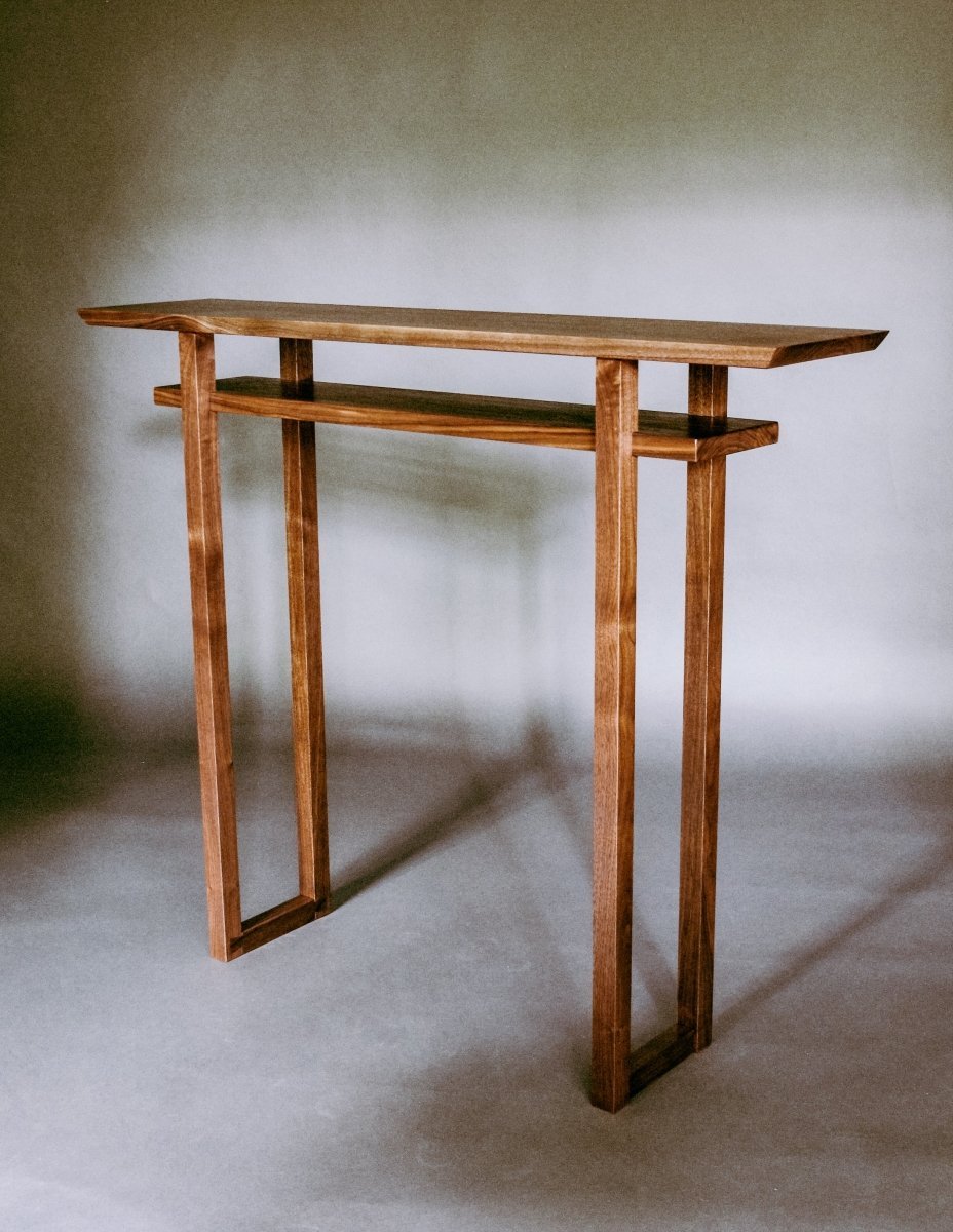 walnut hall table with shelf