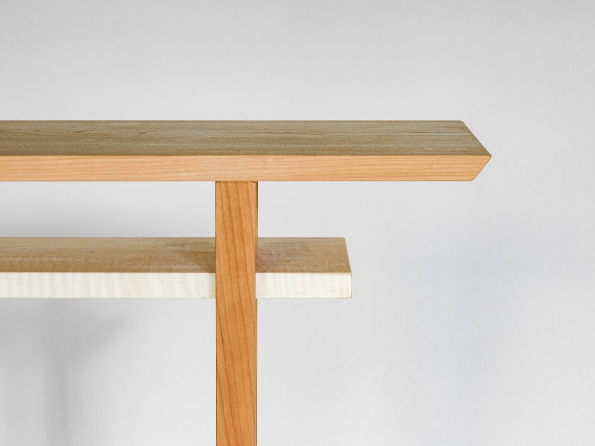 cherry hall table with tiger maple shelf