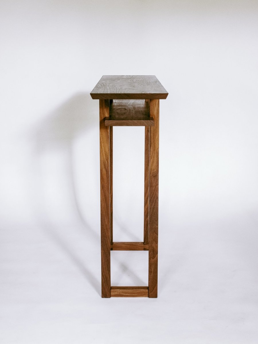 narrow side table handmade from solid walnut