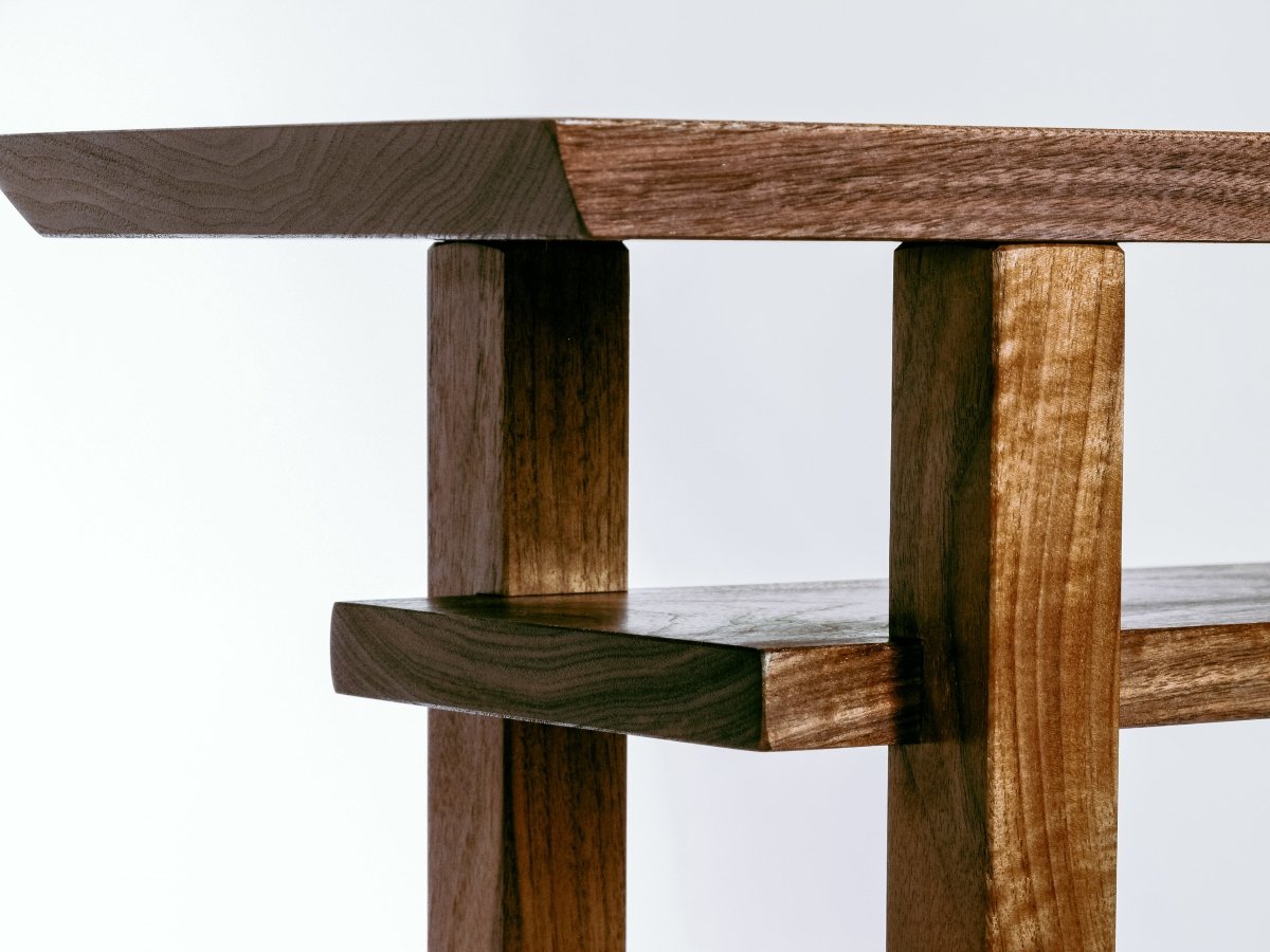 handmade wood table with hand-cut joinery details
