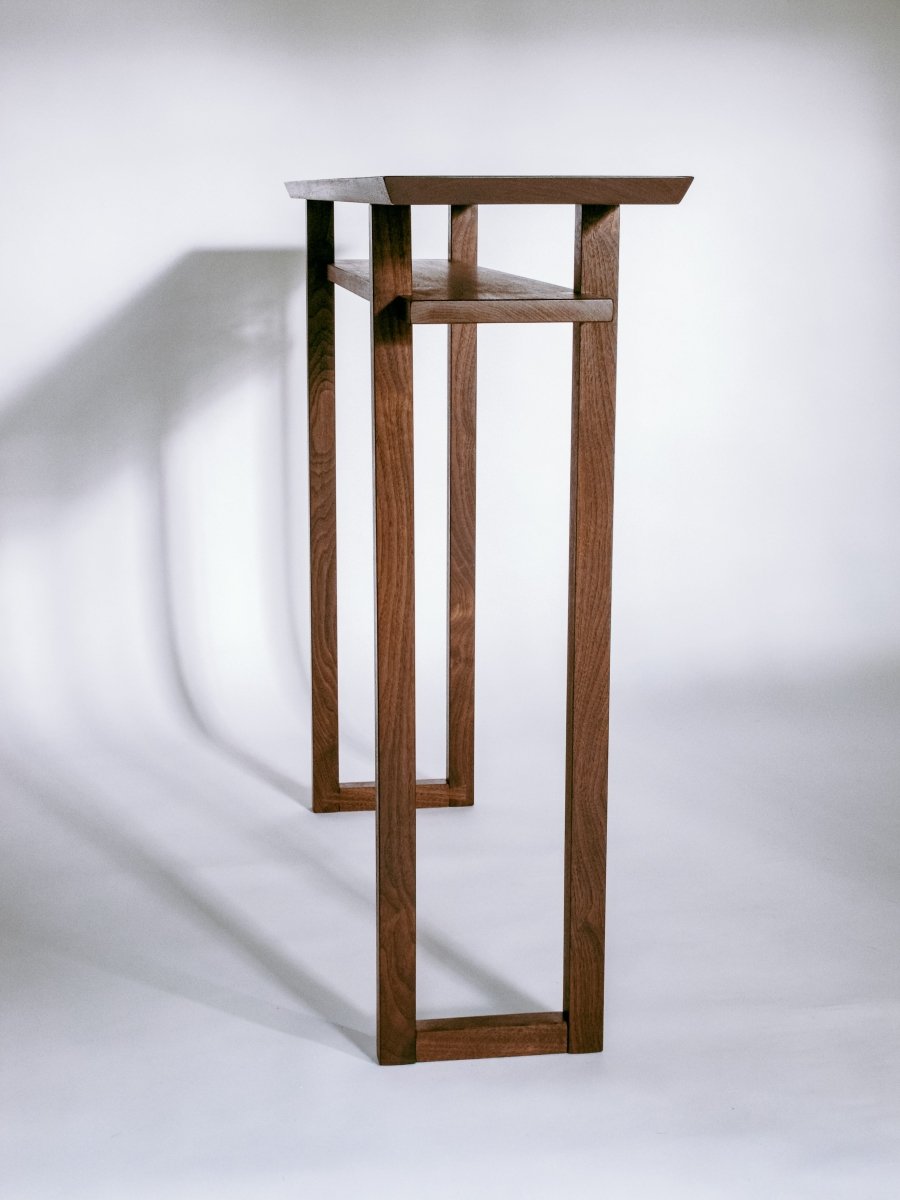 solid walnut console table - modern wood table for hallways