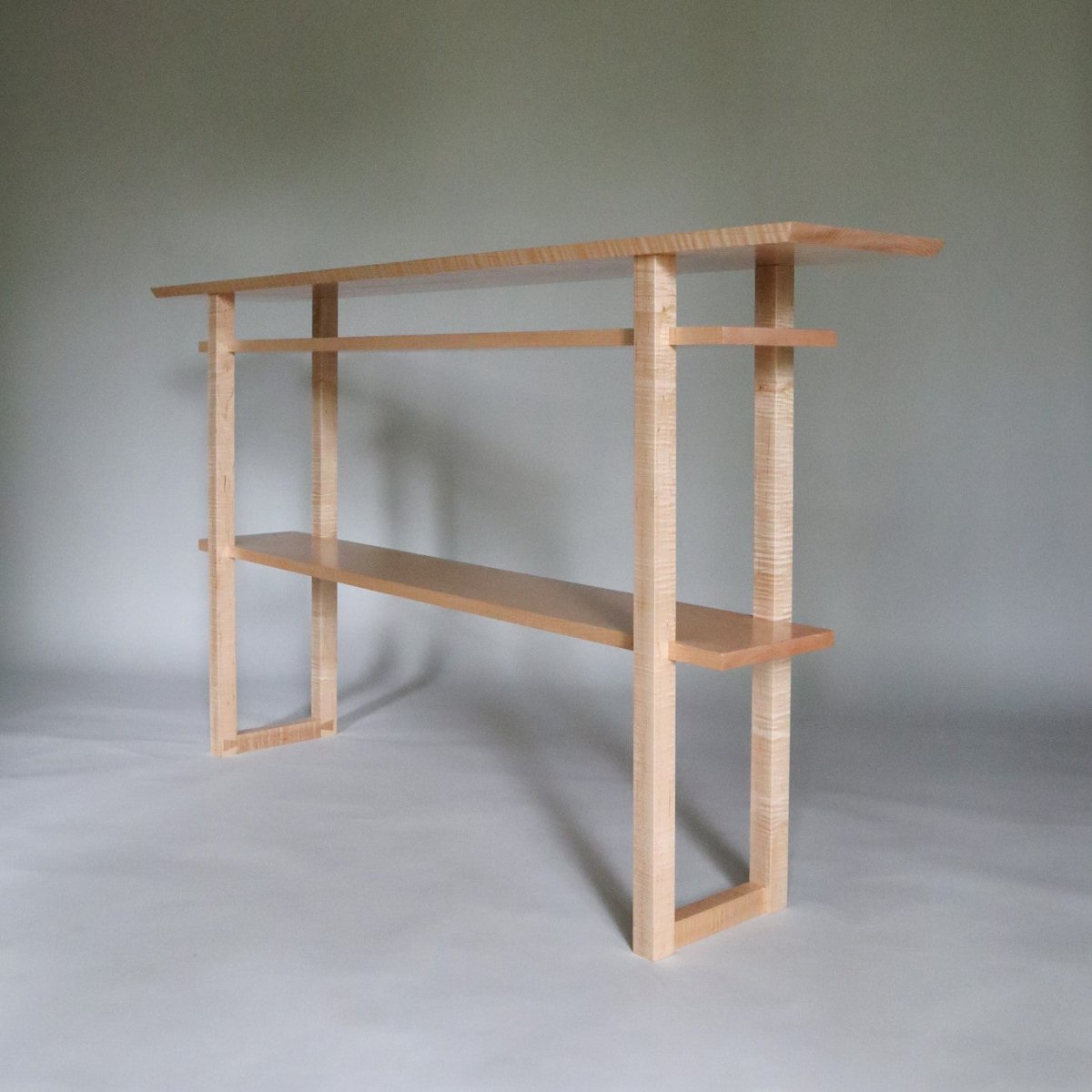 A hallway console table with shelves that is perfect as an entryway table too! By Mokuzai Furniture