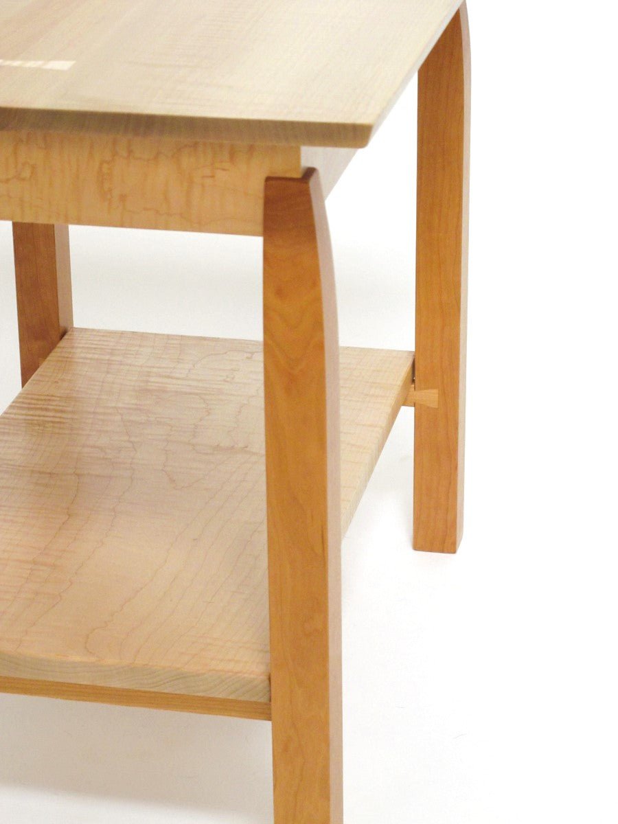 A look at some of the joinery details on a handmade wood side table that has a modern style. It was made by Mokuzai Furniture.