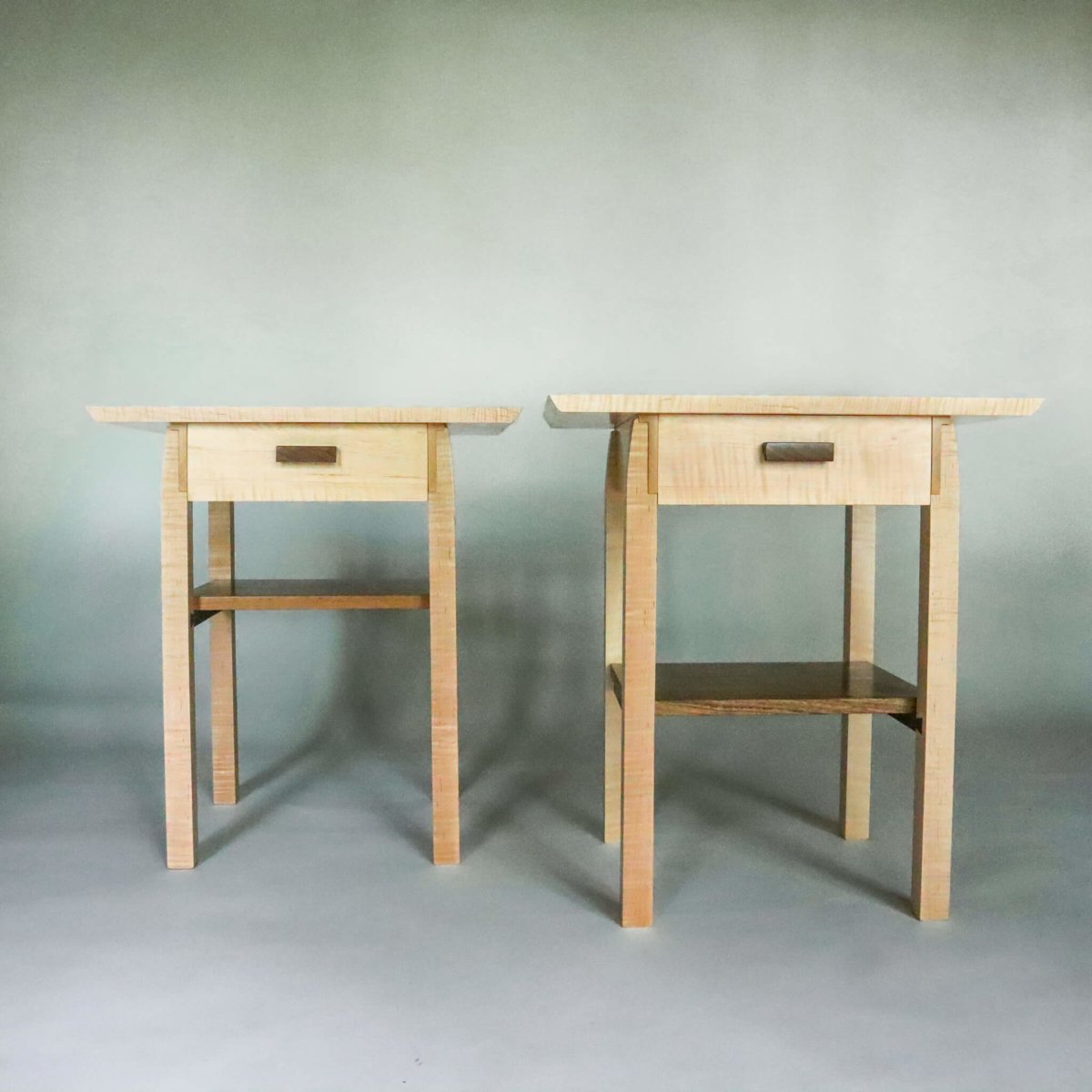 pair of tables with drawer, small end tables with storage, unique bedroom furniture set by Mokuzai Furniture