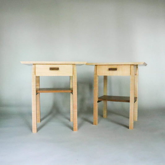 pair of nightstands with drawer, small wooden tables for bedroom furniture, contemporary fine furniture by Mokuzai Furniture