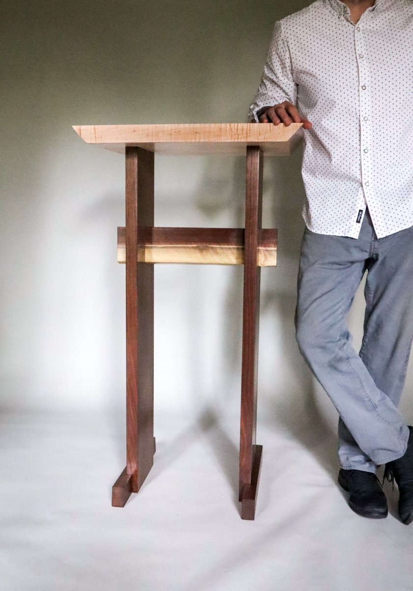 Contemporary tall table for a podium or lectern. A minimalist wood furniture design by Mokuzai Furniture