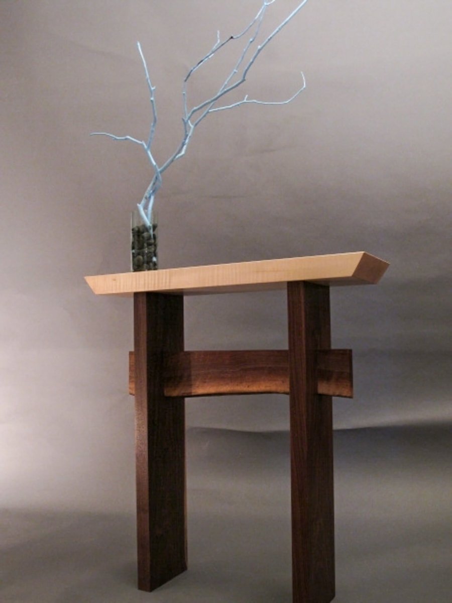 modern side table - Japanese style furniture design for a unique entry table or narrow hall table with live edge by Mokuzai Furniture