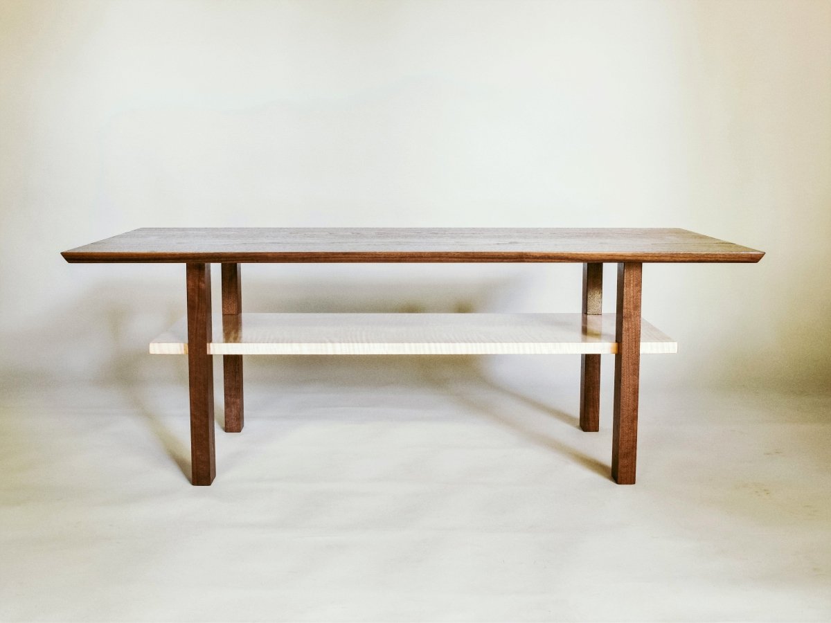 a small coffee table, walnut with maple, custom coffee table sizes available