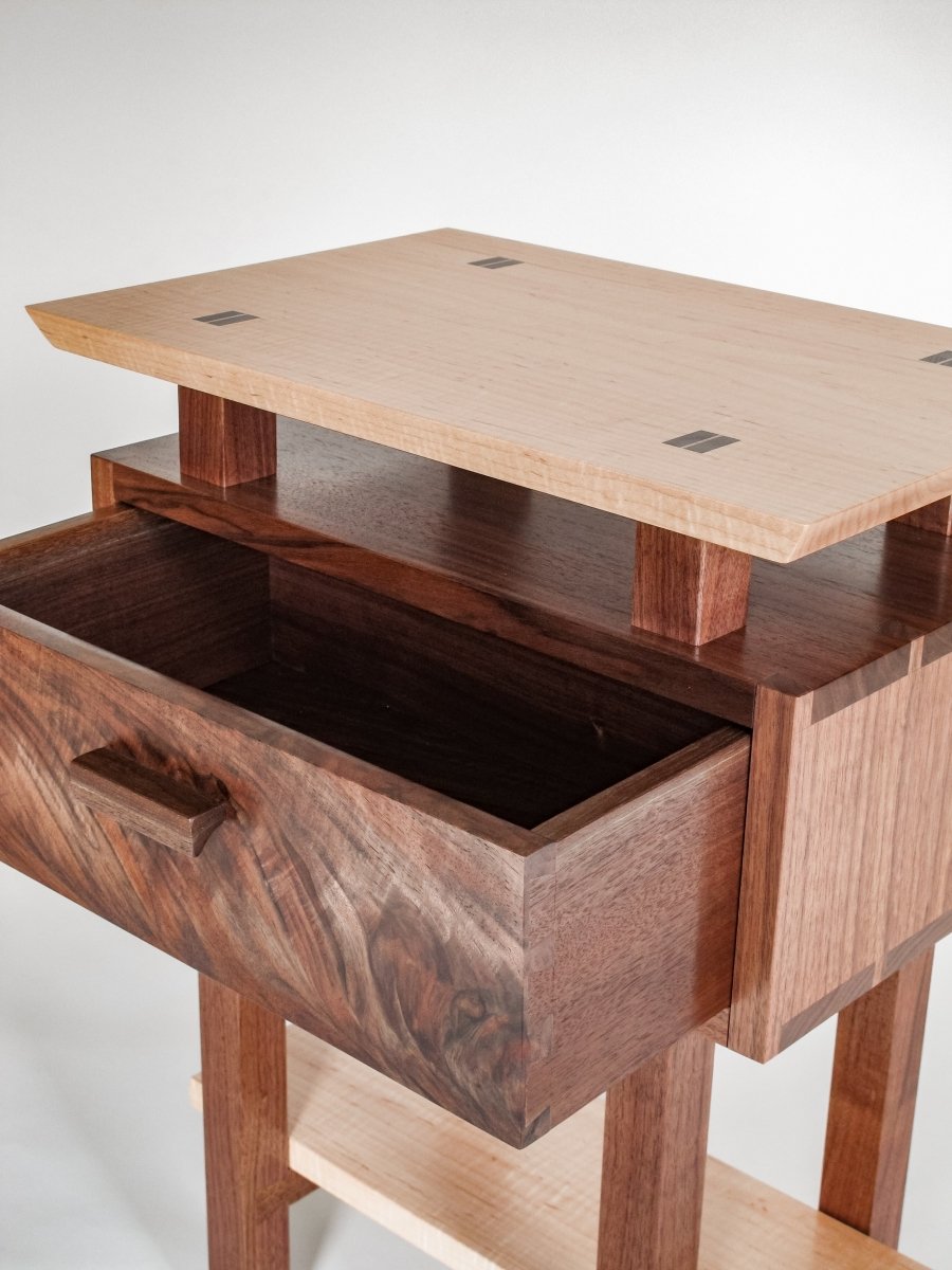Beautiful wood drawer in our Encore Nightstand - fine wood furniture