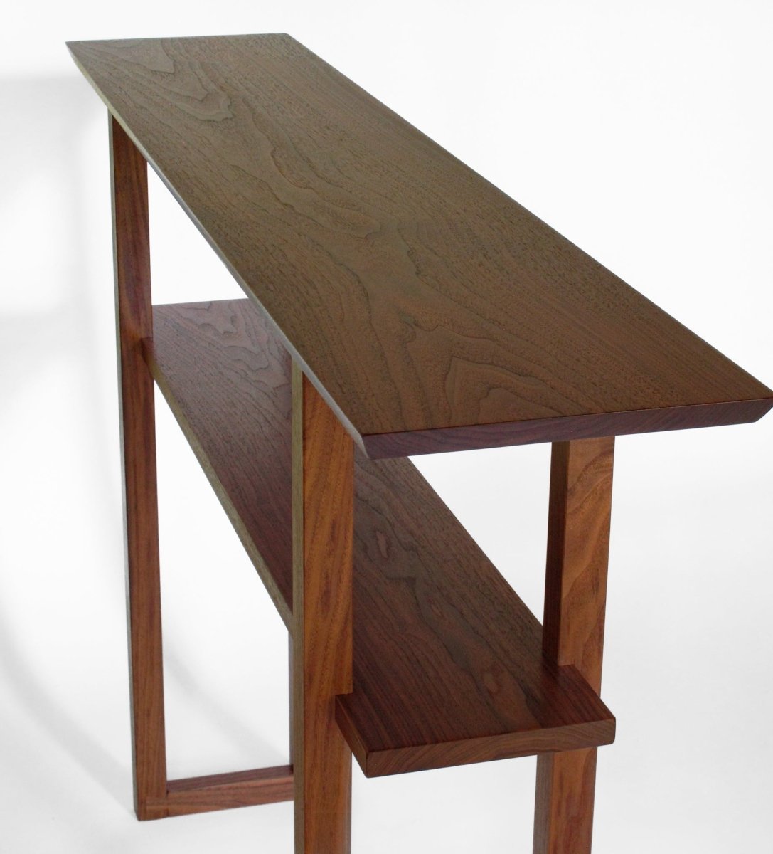 Designer walnut sofa table by Mokuzai Furniture.