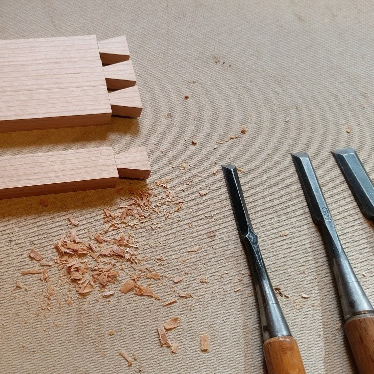 cutting dovetails for a side table at Mokuzai Furniture