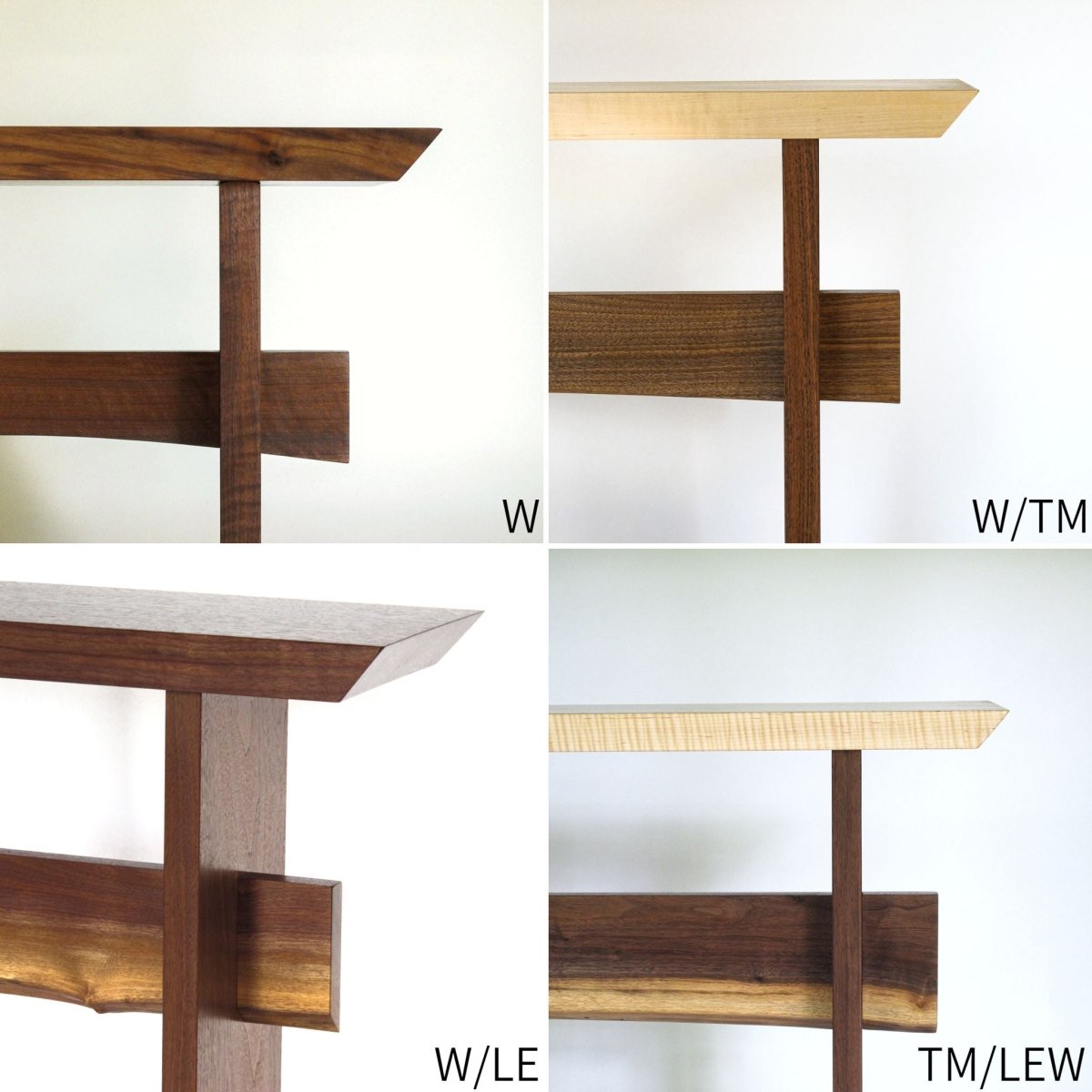 Our modern end table designs are available in a different solid woods and combinations from Mokuzai Furniture.