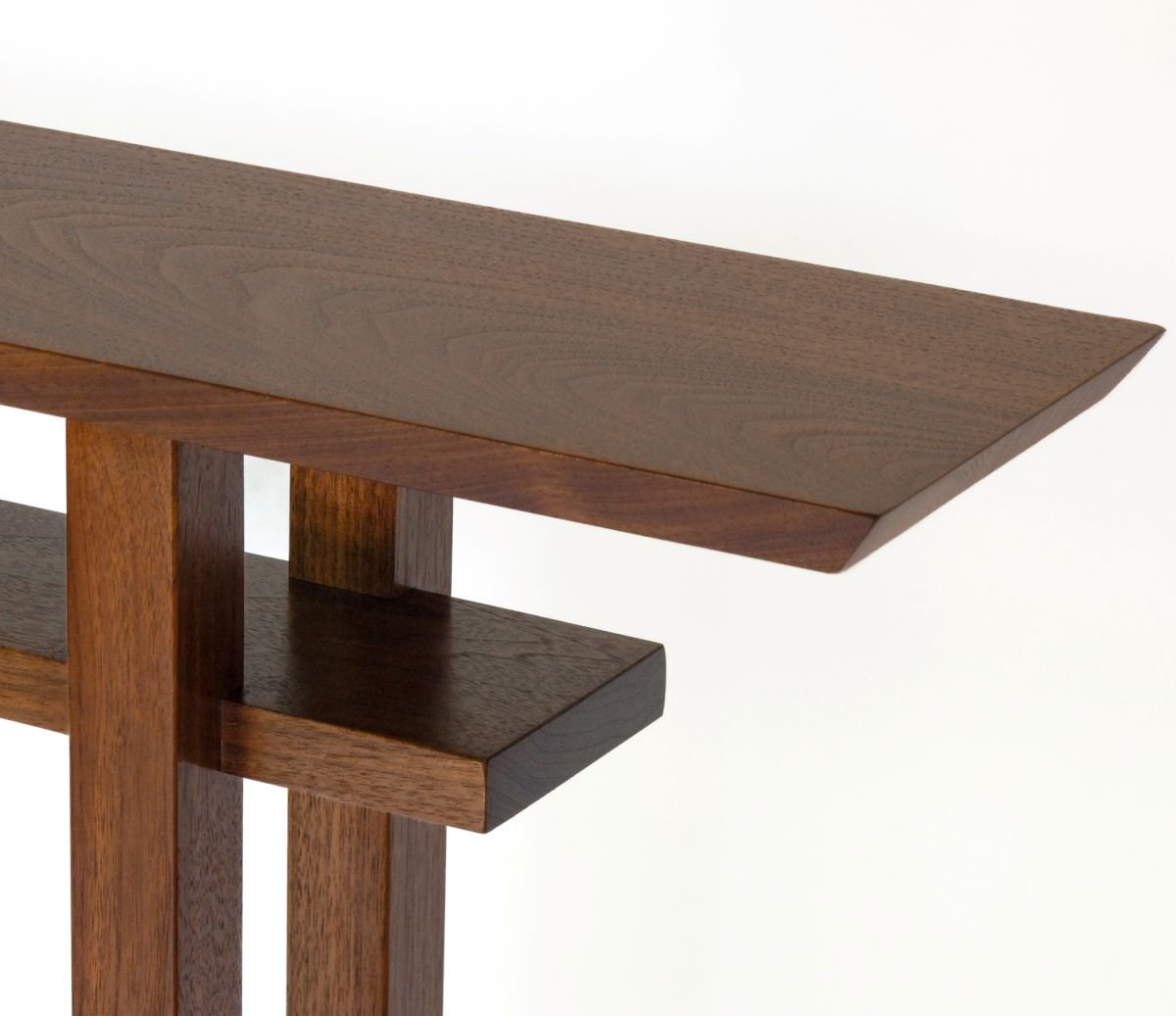 A walnut Japanese console table handcrafted by Mokuzai Furniture.