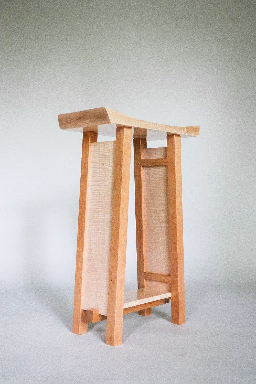 The Shaped Side Table in tiger maple and cherry - narrow tables by Mokuzai Furniture