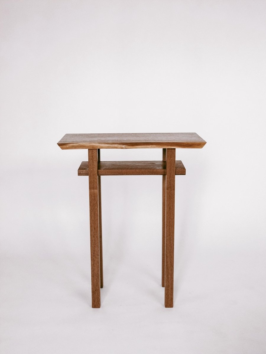 Modern Japanese end table handcrafted from walnut wood by Mokuzai Furniture.