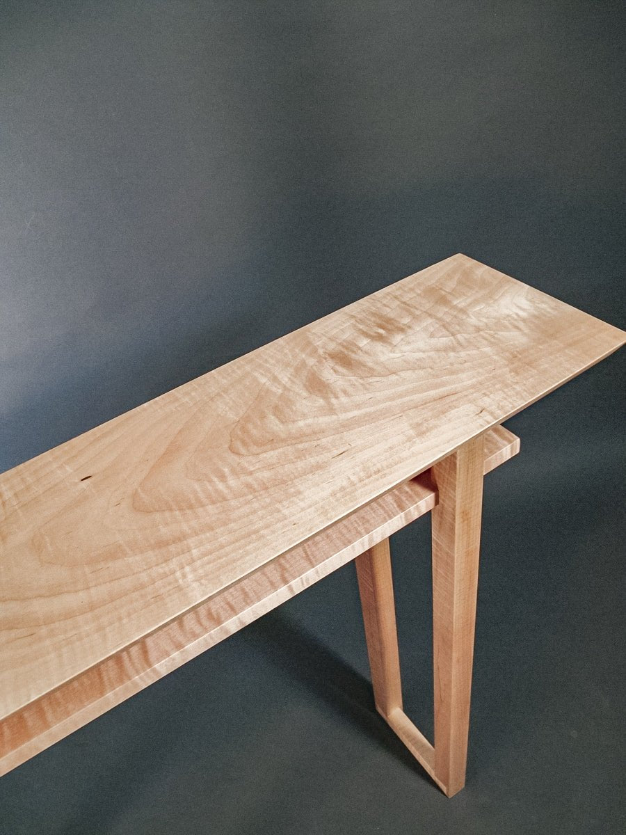 Solid tiger maple narrow console table