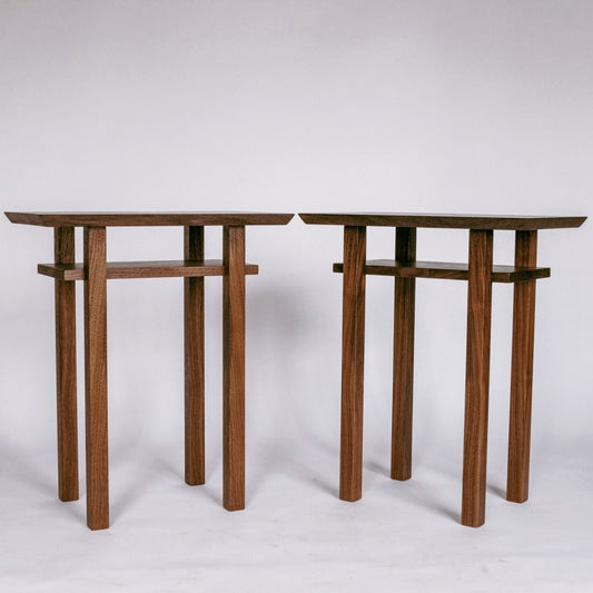 a pair of small end tables handmade from solid walnut