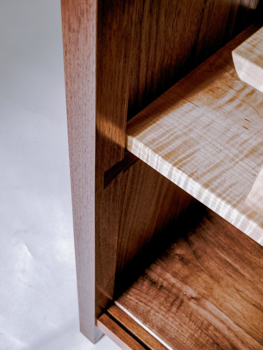 visible dovetails - handmade wood bar cabinet