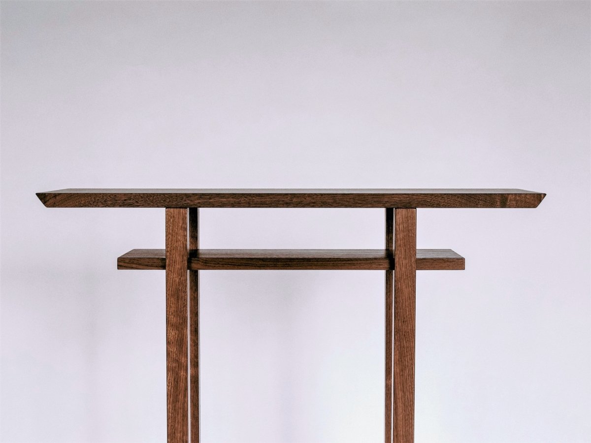 A tall narrow entryway console table with minimalist style by Mokuzai Furniture.