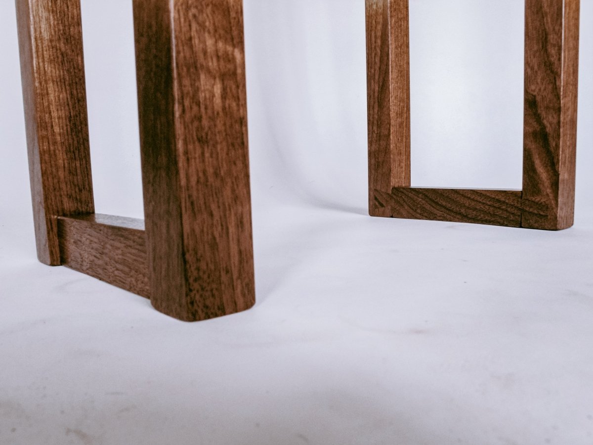 hand-cut dovetail joinery at the feet of this tall console table - handmade wood furniture
