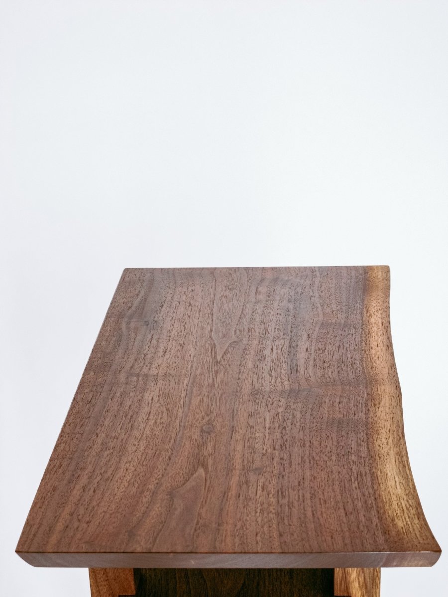 a live edge walnut table top creates unique furniture for living rooms or bedroom furniture - small end table or nightstand