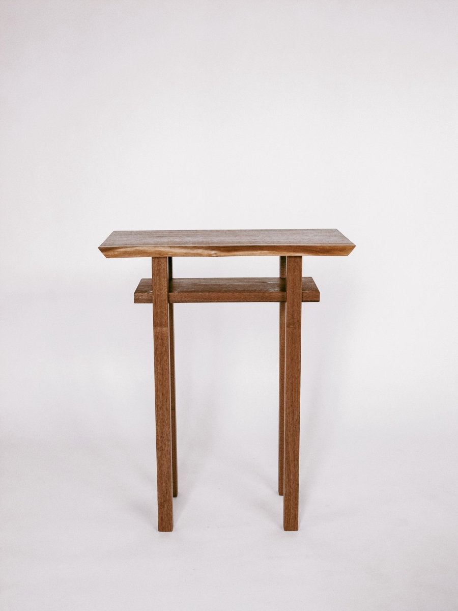 modern wood furniture - handmade end table in solid walnut with live edge table top
