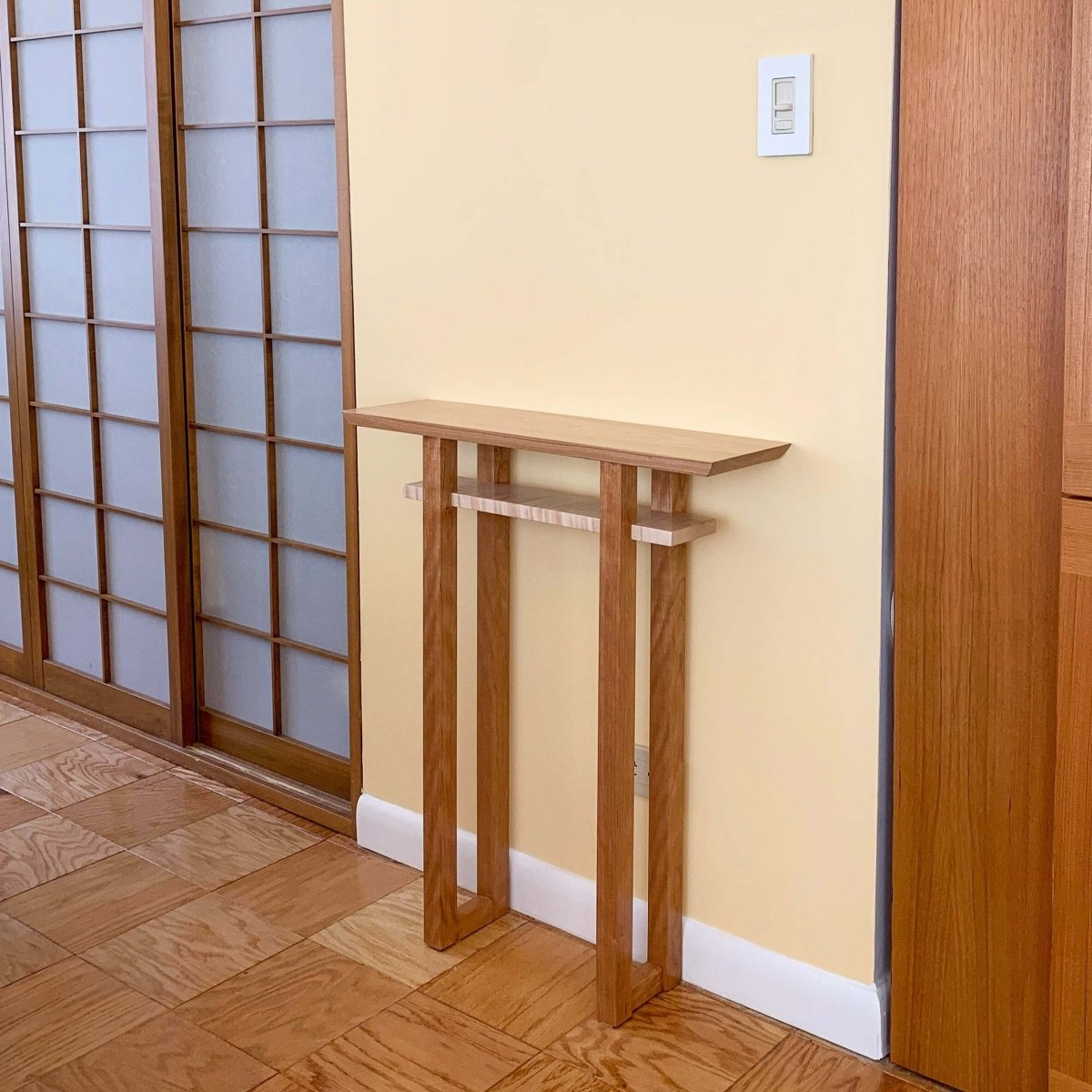 side table narrow cherry and tiger maple modern console table small size