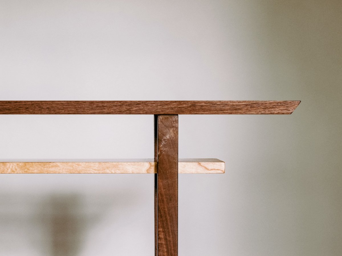 Minimalist console table created from walnut and cherry