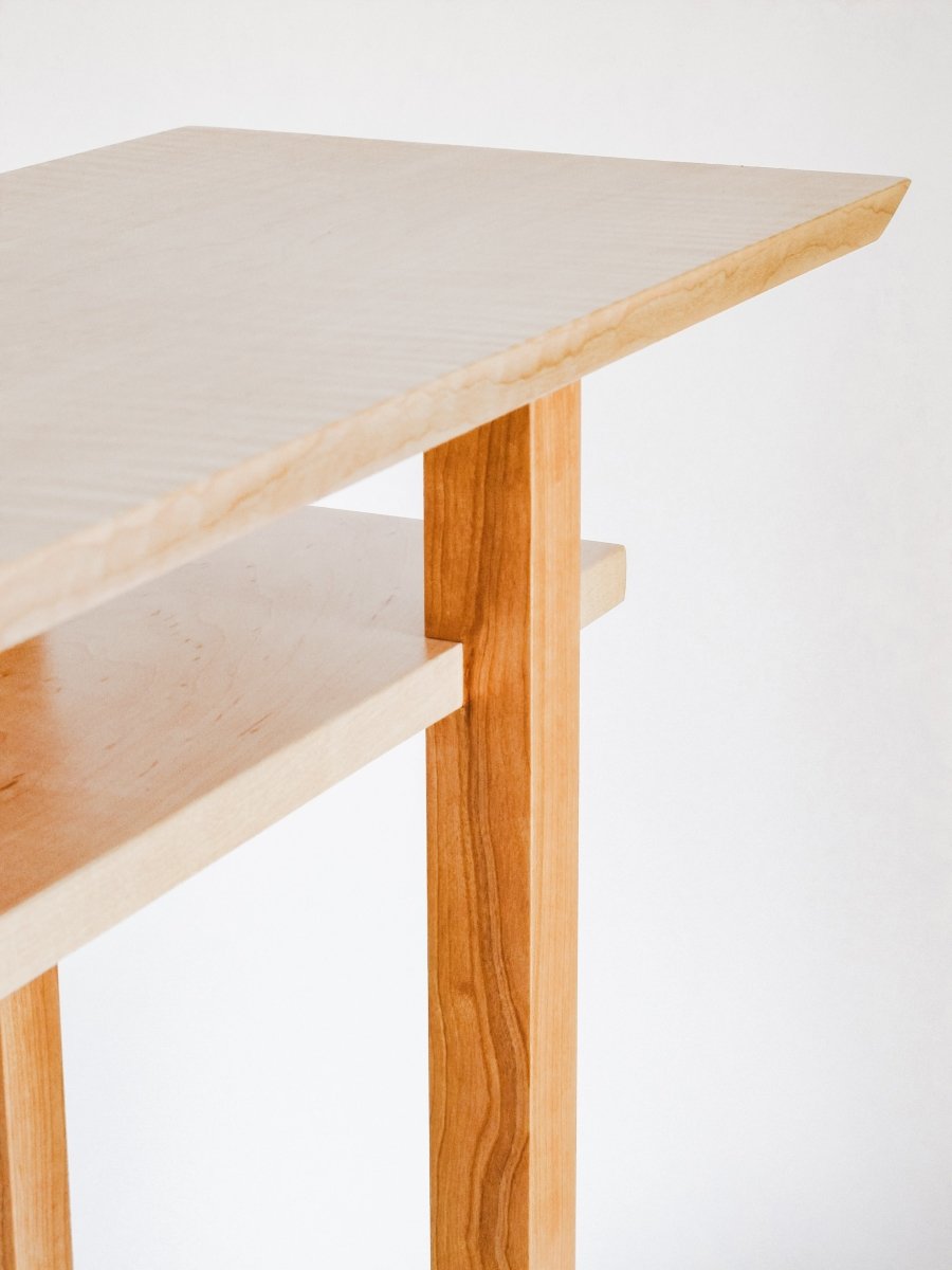 narrow hallway table - console for entry decor - tiger maple with cherry legs
