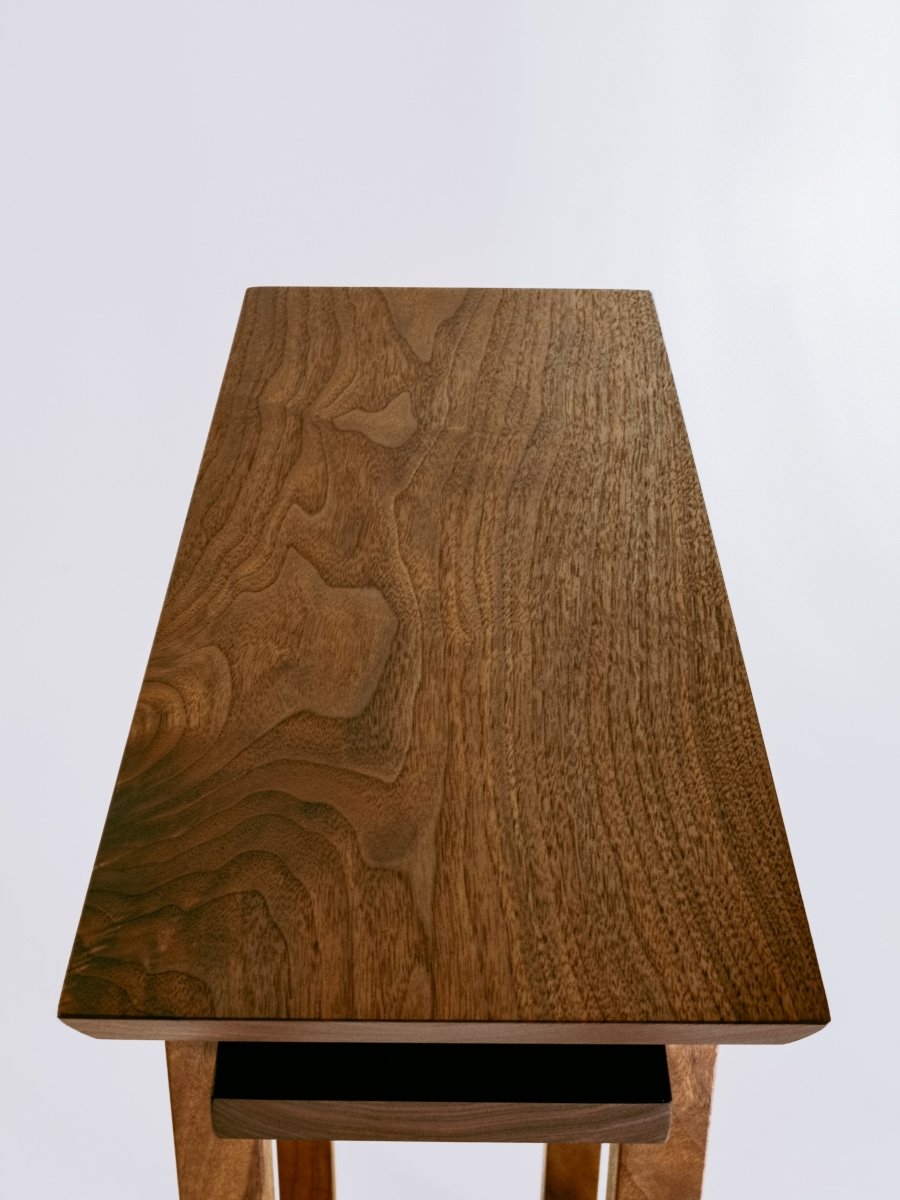walnut side table with shelf - custom furniture design