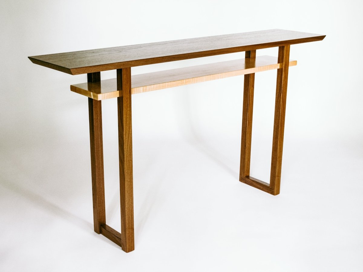 Custom Table handmade from walnut and tiger maple - thin console table for narrow hall