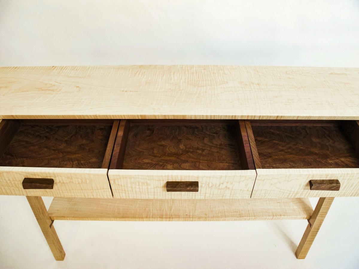 solid walnut drawer interiors on our entry console table