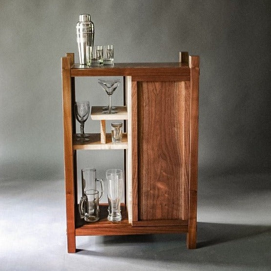 walnut bar cabinet - dry bar - small cabinet with sliding door