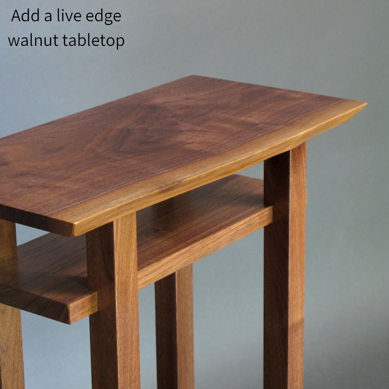 Add a live edge table top to your walnut entry table at Mokuzai Furniture