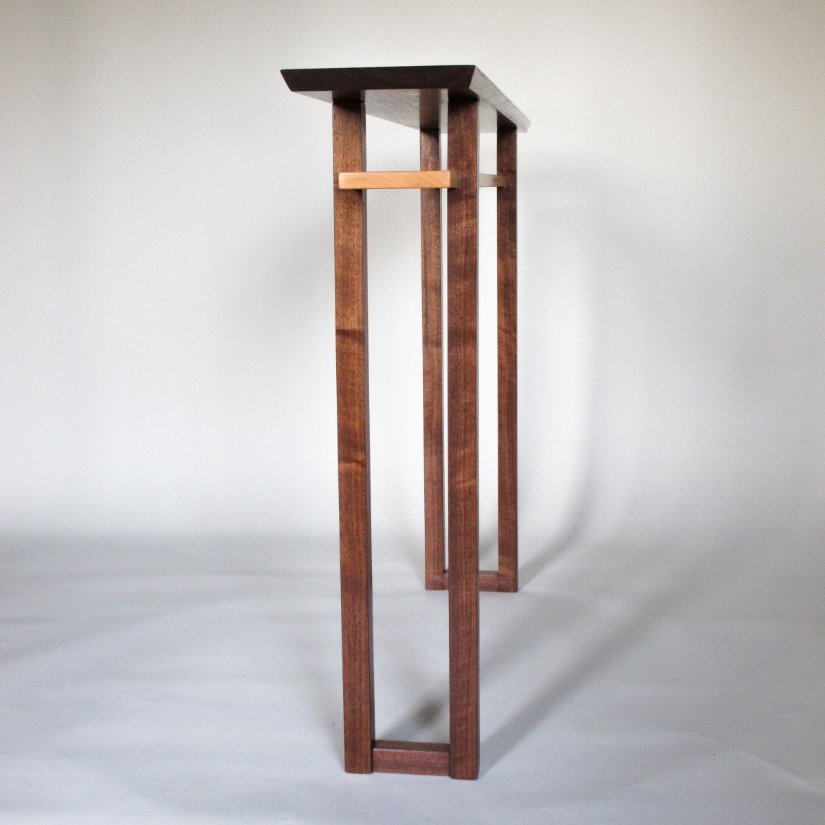 this narrow console table is an 8 inch deep console table with shelf by Mokuzai Furniture