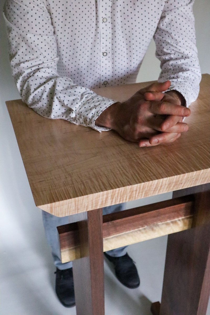 A flawless finish brings out the beautiful grain patterns in this solid wood podium by Mokuzai Furniture.  Minimalist furniture design for a modern altar table or lectern,