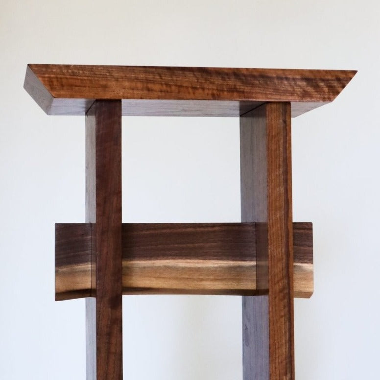 entry table- walnut with live edge table stretcher.  Small tall accent tables for small spaces- modern wood furniture design by Mokuzai Furniture