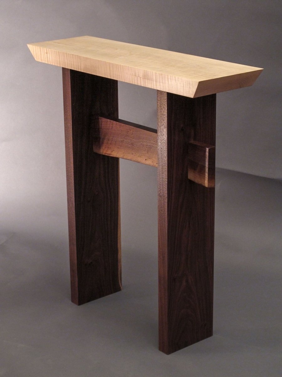Japanese style table for entryway decor - side table narrow design for small space decorating by Mokuzai Furniture