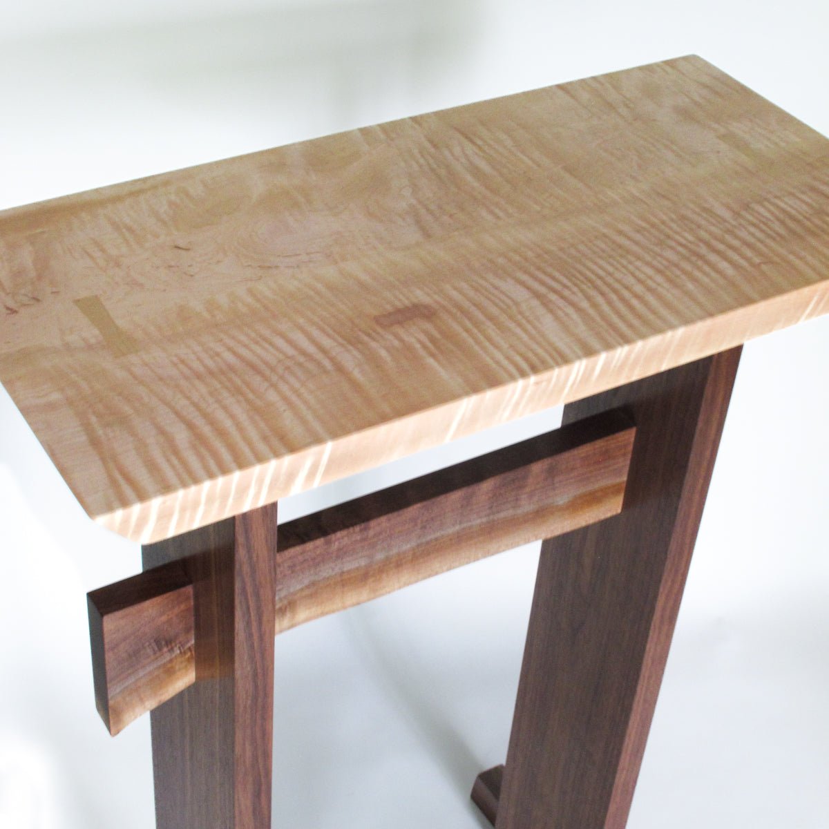 tiger maple walnut tall writing desk by Mokuzai Furniture