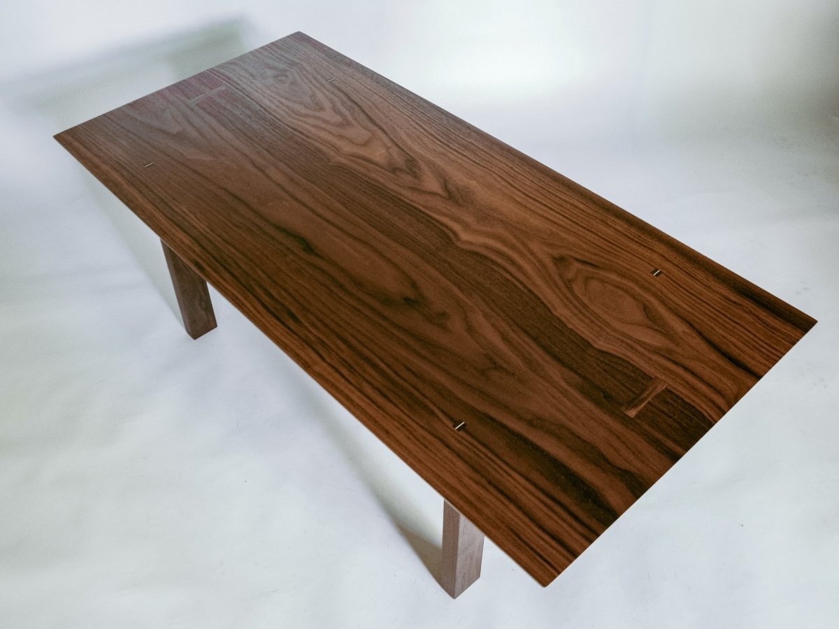 Stunning walnut table top on our Classic Coffee Table.  A modern furniture design for living room decor by Mokuzai Furniture