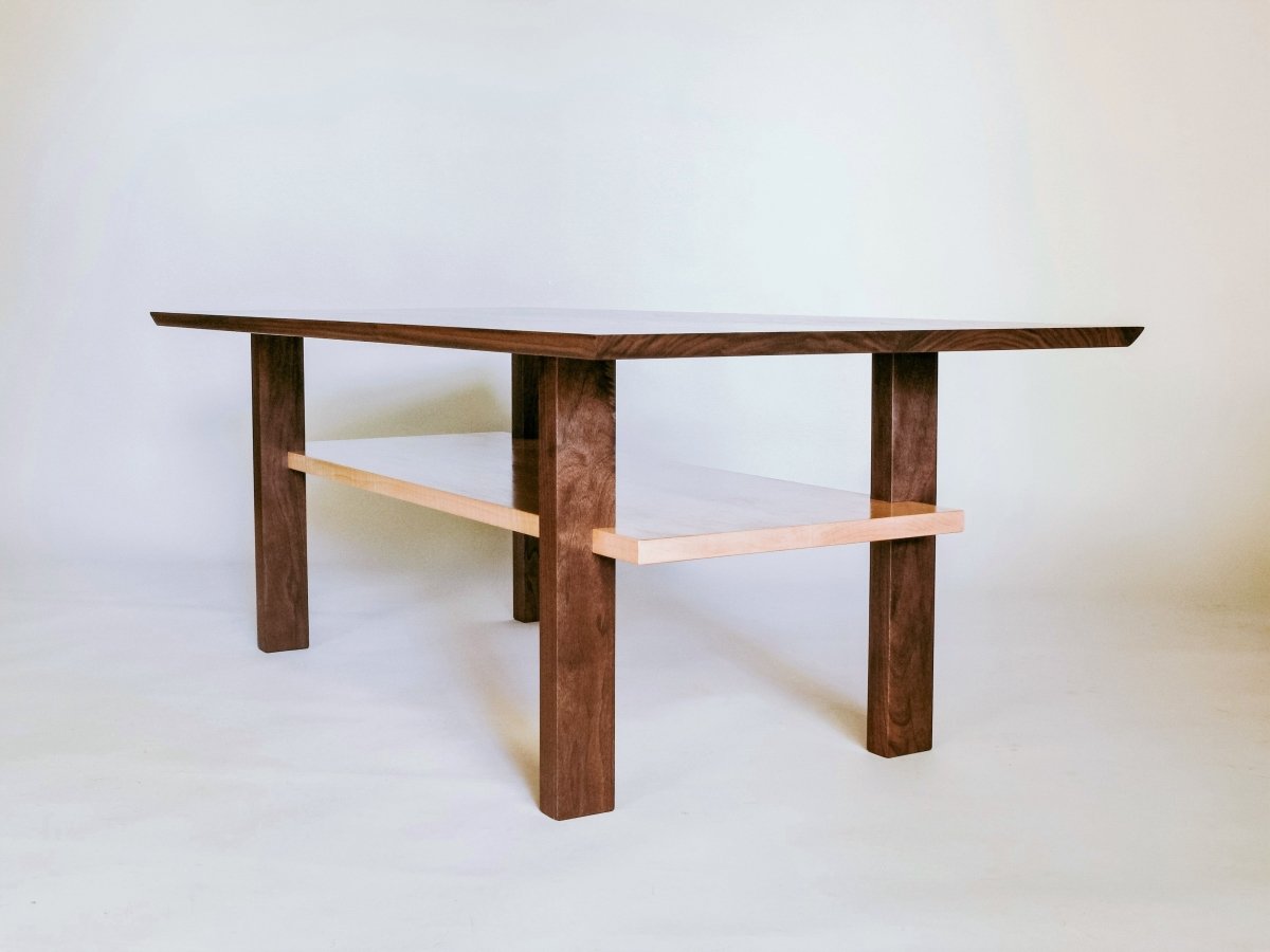 narrow walnut coffee table with shelf - modern living room table for small living rooms - Modern table design by Mokuzai Furniture