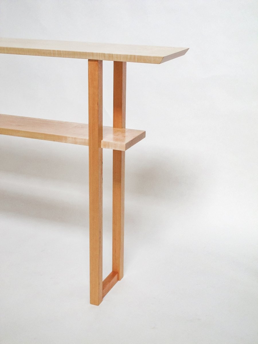 Narrow sofa console with shelf for modern living room decor - minimalist table design by Mokuzai Furniture
