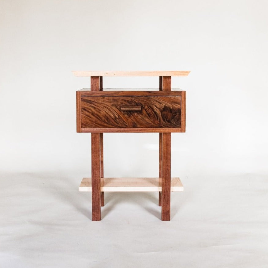 The Encore Nightstand - Walnut with Tiger Maple