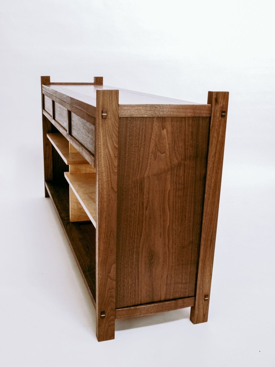 handmade narrow console cabinet for a media center or tv stand - sofa console or entryway furniture