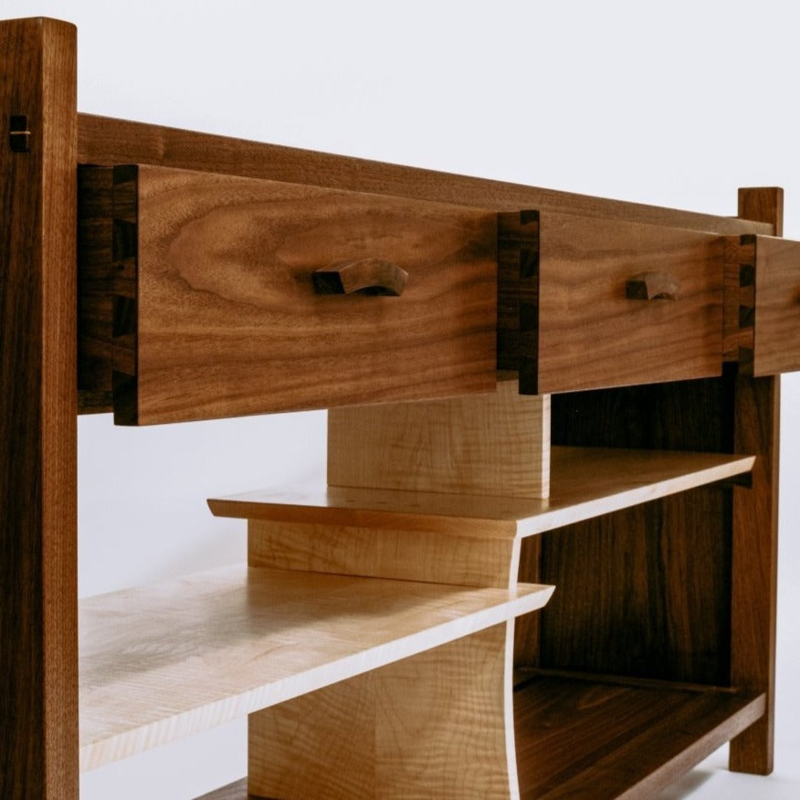 solid wood console cabinet with dovetailed drawers
