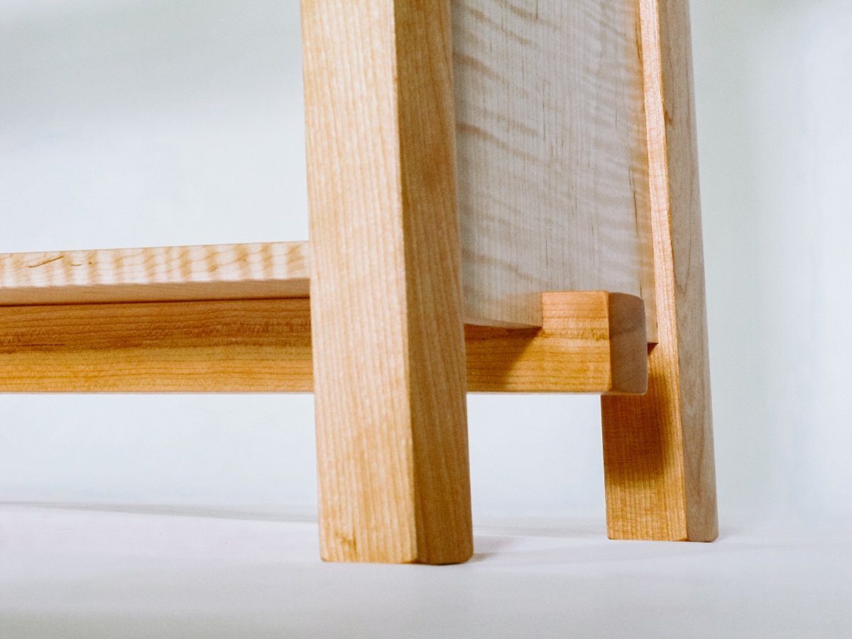 unique joinery details at the shelf on this low narrow console table by Mokuzai Furniture