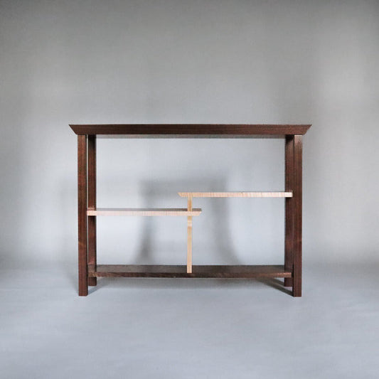 a unique console table with display shelves by Mokuzai Furniture
